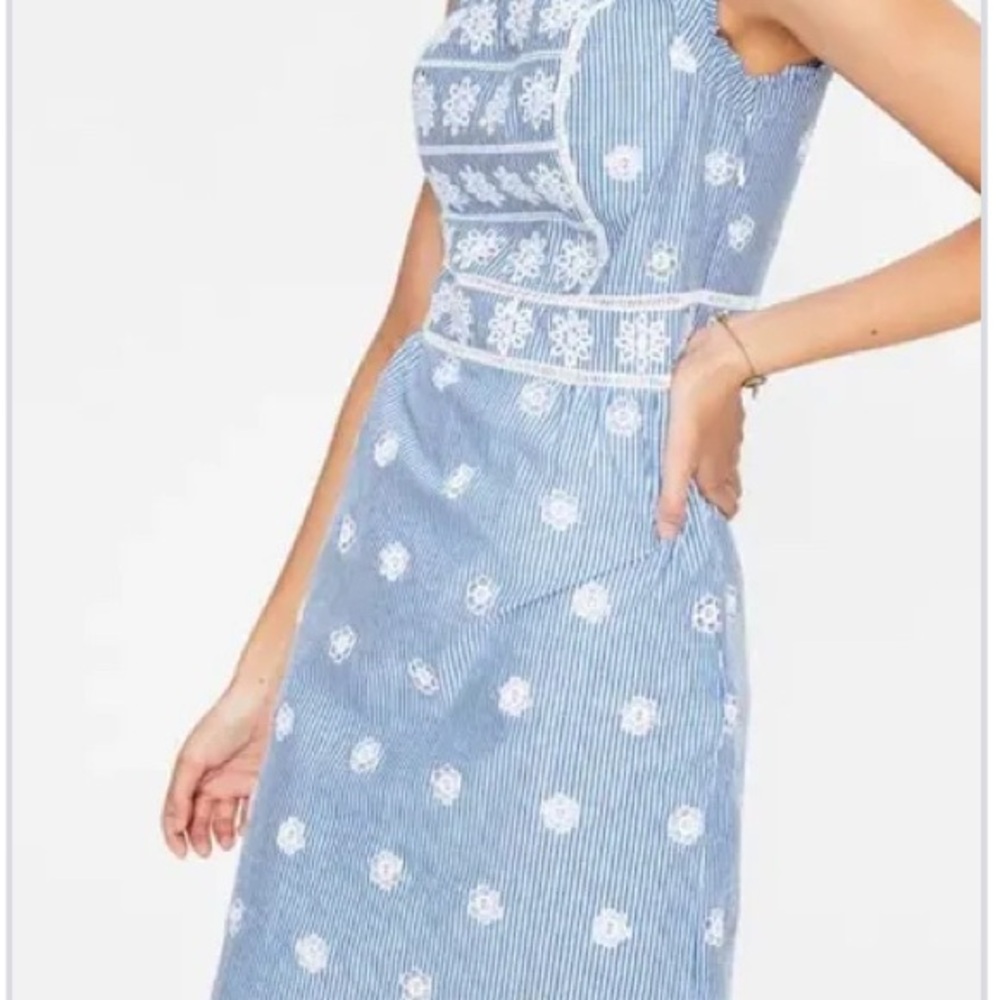 Boden Blue and White Striped Embroidered Floral Dress